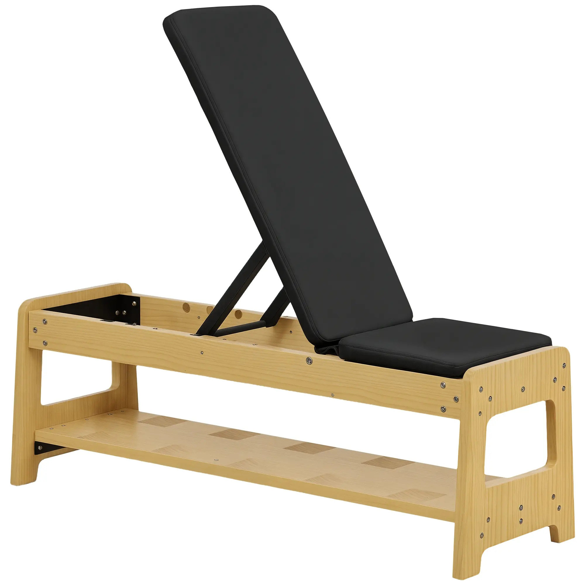 Soozier Adjustable Weight Bench with Dumbbell Rack, Wooden Workout Bench, Flat or Incline Bench for Home Gym Weight Lifting Training, Black