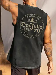 Men's Letter & Graphic Print Round Neck Muscle Tank Top, Regular Fit Casual Street Sleeveless Top for Daily Wear, Men's Clothes for All Seasons