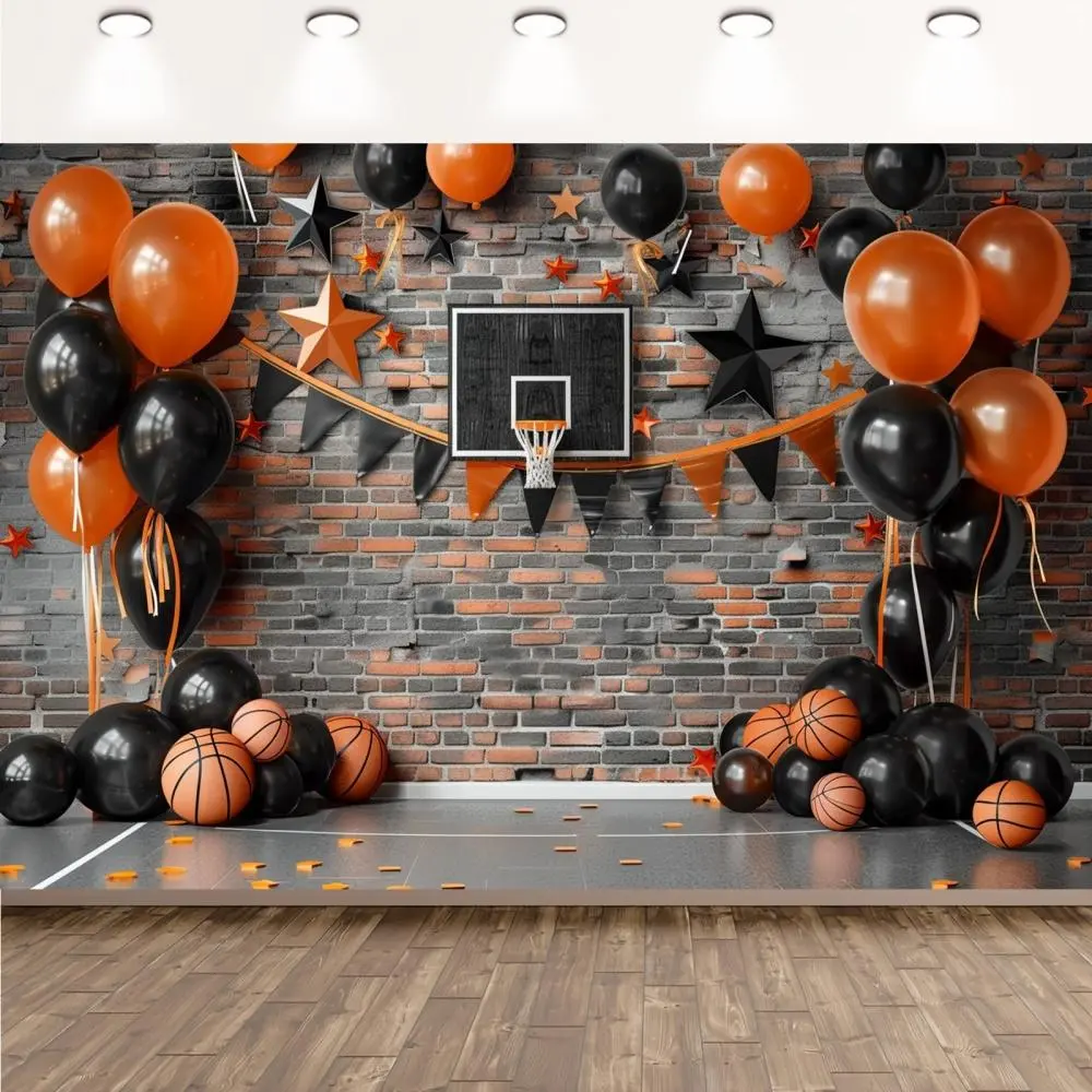 Basketball Themed Party Banner, Durable Polyester with Balloons & Stars & Rings Design, Party Decoration Supplies for Housewarming Celebrations, Birthday Parties, Ornaments