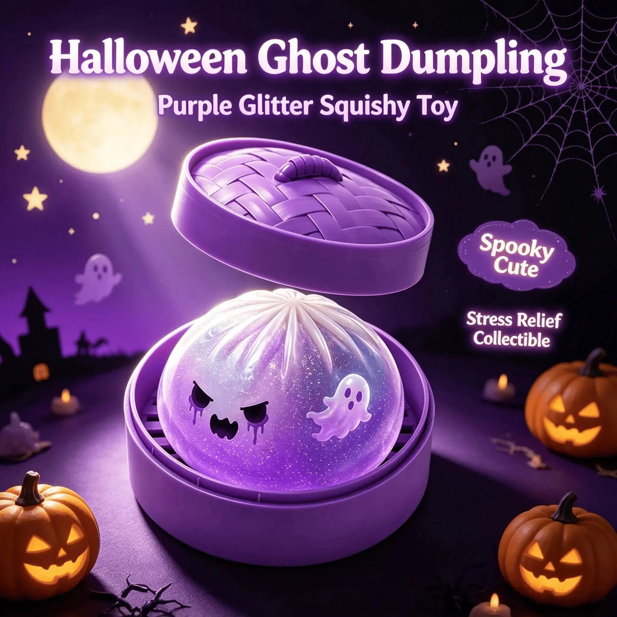 Halloween Ghost Baozi Stress Relief Toy, Squishy Stress Relief Toy,Sensory Stress Reliever, Squishy Fidget Toy with Steamer Basket, Fun and Relaxing Sensory Play, Perfect for Kids and Adults