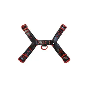 Rouge Leather Over The Head Harness Black with Red Accessories