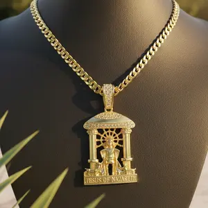 MaxBling81 Jesus of Nazareth Religious High-End Pendant 14K Stamped 6mm 20" 24" Cuban Chain Hip Hop Style Necklace Fashion Jewelry Gold Plated Brass Unisex
