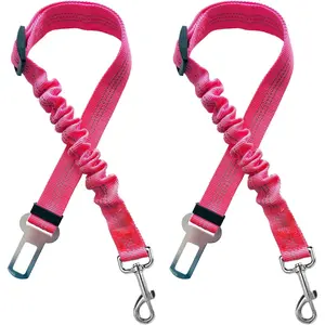 2 Packs Dog Car Harness Seatbelt Seat Belt Leash Travel Accessories Bungee Anti Shock Pet Cat Adjustable Lead Clip Safety Seats Belts Pink