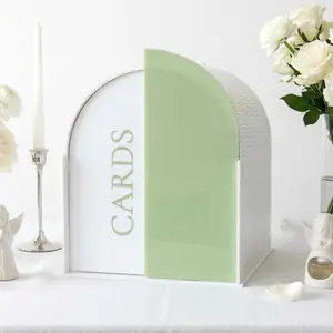 White Arched Wedding Card Boxes for Reception,  Card Box with Writable Green Standee & Erasable Pen, Large Cards Box for Wedding Reception Party Birthday Graduation  Shower Decor