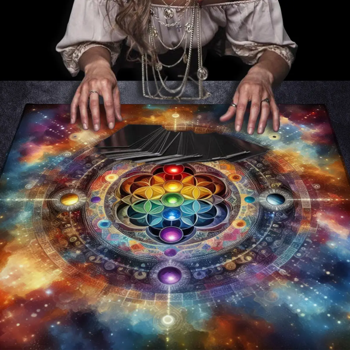 1 Piece Tarot card reading tablecloth, Bohemian-style altar decoration fabric, chakra decoration polyester tablecloth, creative fabric, home fabric decoration items, a gift for tarot scholars.
