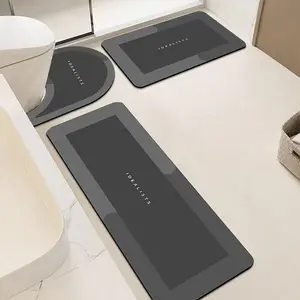 Soft Absorbent Non Slip Bathroom Mat Set, 3 Counts/set including Washable Rug & Toilet U Shaped Mat & Entrance Door Mat, Home Decor