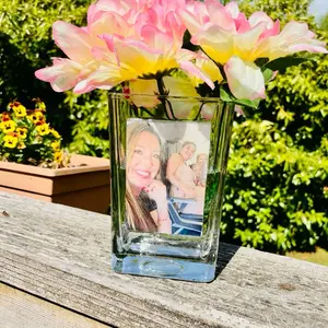 Photo Flower Vase Display Your Special Moments with Floral Design and Personal Photo Insert Unique Glass Container for Memories