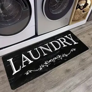 Laundry Text Pattern Design Rug, Non-Slip Floor Mat for Laundry Room, Comfortable Soft Standing Pad for Hallway Kitchen