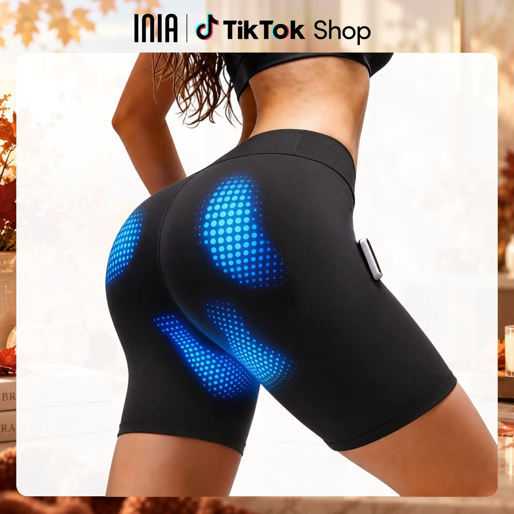 INIA CURVIFY EMS Booty Lift Fitness Shorts - Female Sports Fitness Shapewear for Women, Multi-Mode EMS Microcurrent, Glutes Sculpting, Pelvic Floor Support, Visible Results in 2-4 Wks