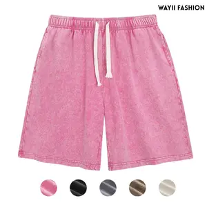 Wayii Fashion Women's Acid Washed Sweat Shorts 260G Cotton Elastic Waist Drawstring Gym Workout Jogger Pants with Pockets Premium Comfort Softness Functional Adjustable Design Mid Waist Above The Knee Summer Casual