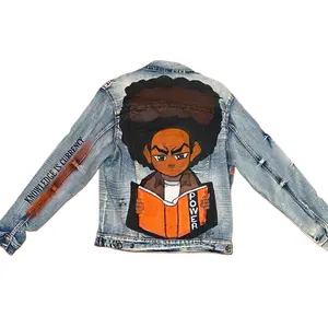 THE 48 LAWS OF HUEY CUSTOM DENIM JACKET Hand-Painted Acrylic Art - Size Medium Wearable Art Streetwear