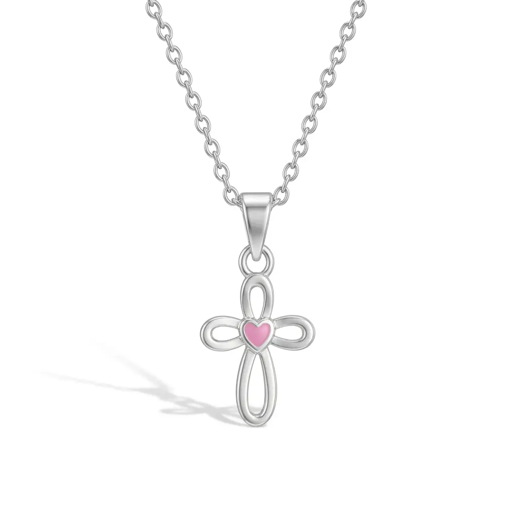 Tiny Open CZ Cross 11mm Toddler/Kids/Girls Necklace Religious - Sterling Silver