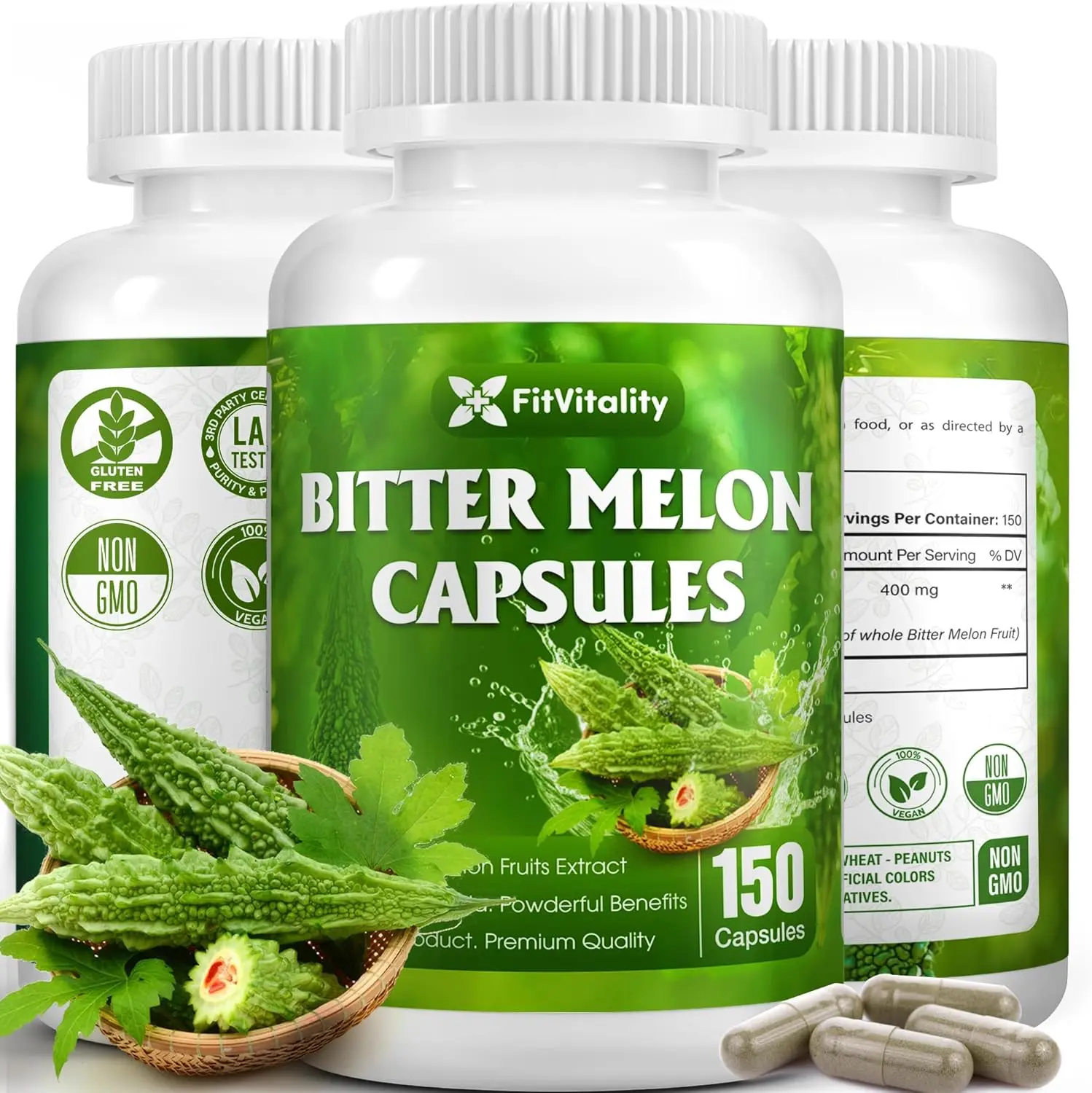 Bitter Melon Capsules| 150 Vegan Capsules| 150 Days Supply| 10,000mg per Serving| Bitter Melon Fruit 25:1 Extract| 100% Pure & Natural| Gluten-Free Supplement| Ultimate Concentrated (150 Capsules)