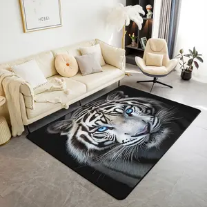 Black White Tiger Rug African Safari Animals Non Slip Washable Carpet Tiger Head Print Area Rug 3x5 Adults Big Cats Wildlife Decorative Rug