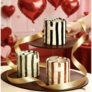 Vintage Striped Hand-Painted Mug Creative Ceramic Double Cup for Office Coffee Tea & Breakfast Water Gift Ready with Elegant Stripes