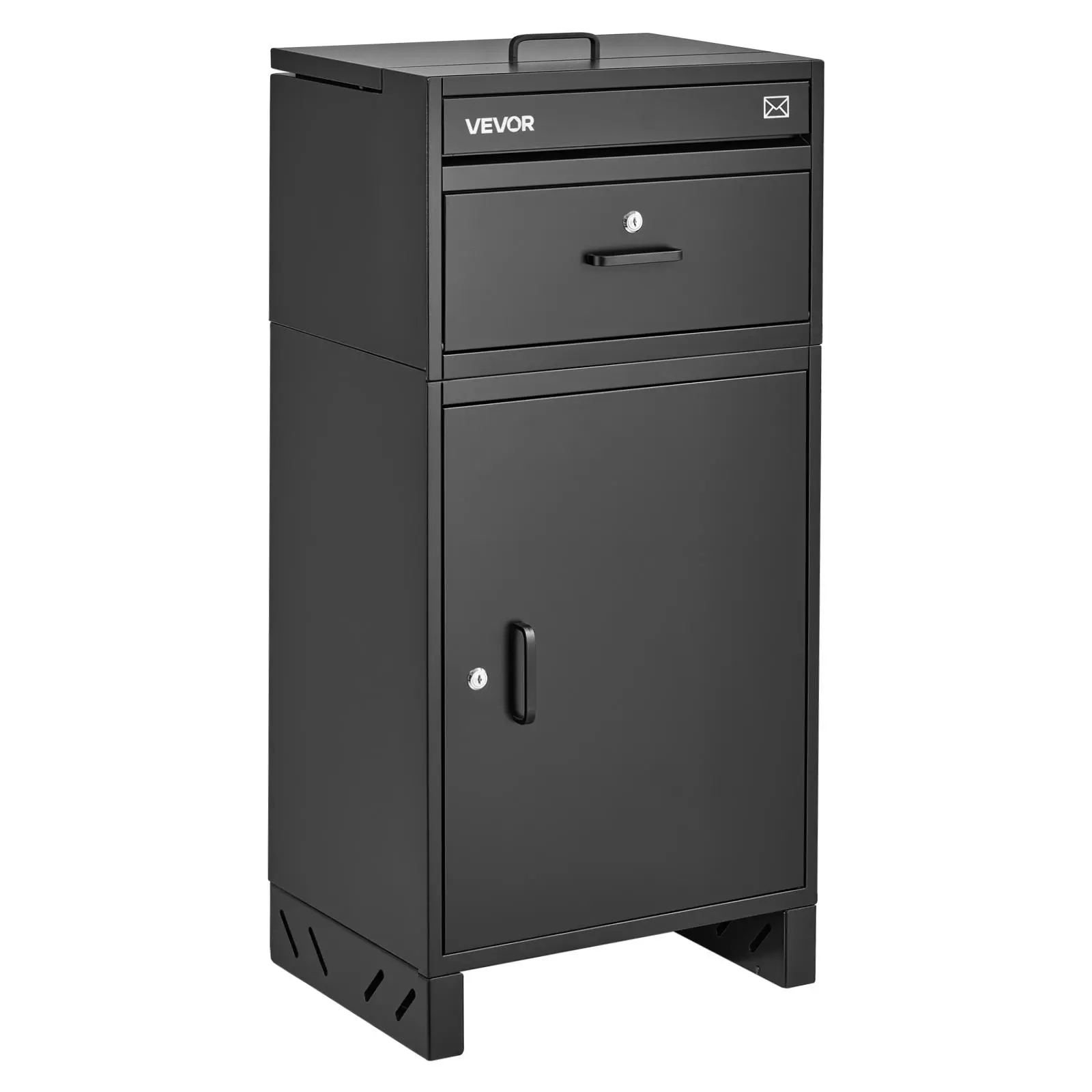 VEVOR Package Delivery Box for Outside 38.78 in Large Metal Parcel Drop Box, for Porch, Curbside & House Storage, Lockable Anti-Theft Waterproof Weatherproof, Thick Secure Mailbox for Outdoor, Black
