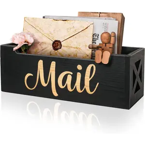 Rustic Wooden Mail Organizer Holder for Countertop or Wall Mount, Mail Basket Tray Letter Holder Box for Desk Home Office