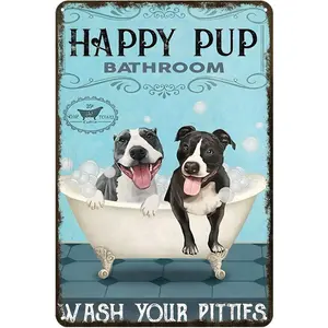 Funny Metal Sign Pitbull Dog Retro Decor Home Kitchen Bar Cafe Bathroom Club Cave Wall Decor Dog Tin Sign Decorative Sign