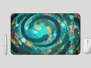 Water Creatures Desk Mat, No-slip mat, office accessories, MTG playmat, cozy mat