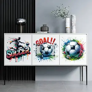 Colorful Football Theme Wall Stickers (3 Sheets Set), Visual Impact Scene Decoration, Removable Waterproof Fan Bedroom Fridge Decals