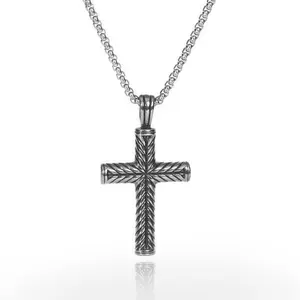 #Summervibes Men's Curb Chain Cross Necklace Y2K Accessories Silver Color Stainless Steel Men's jewelry