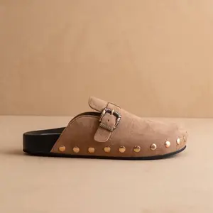 Suede Studded Buckle Clog