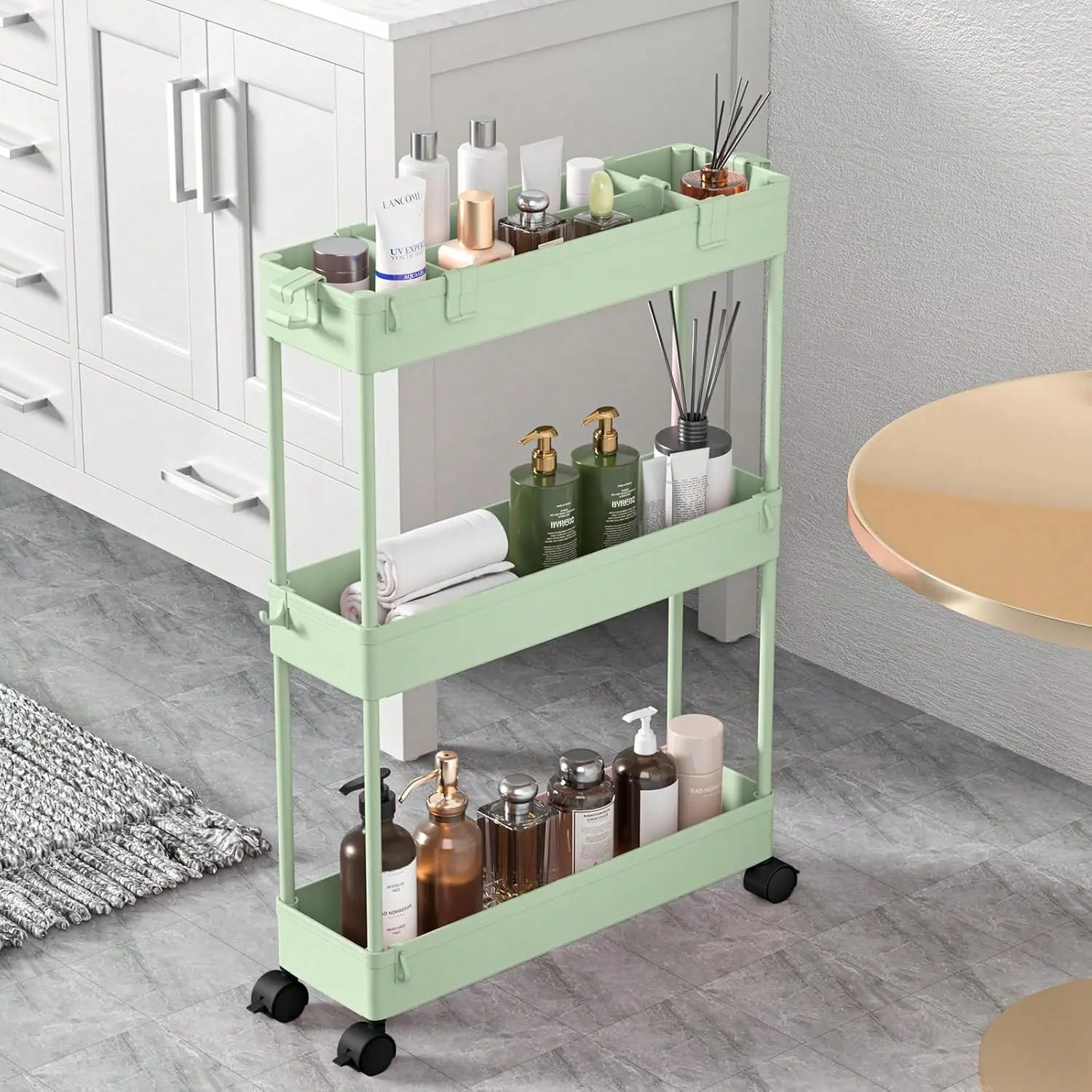 Slim Rolling  Cart  Cart Organizer Rolling Utility Cart,Room Decor,Bathroom Decor,Mobile Shelving Unit Slide Out  Shelves For Kitchen Living Room Bathroom Laundry Room & Dressers Racks White Plastic helmet  rack storage