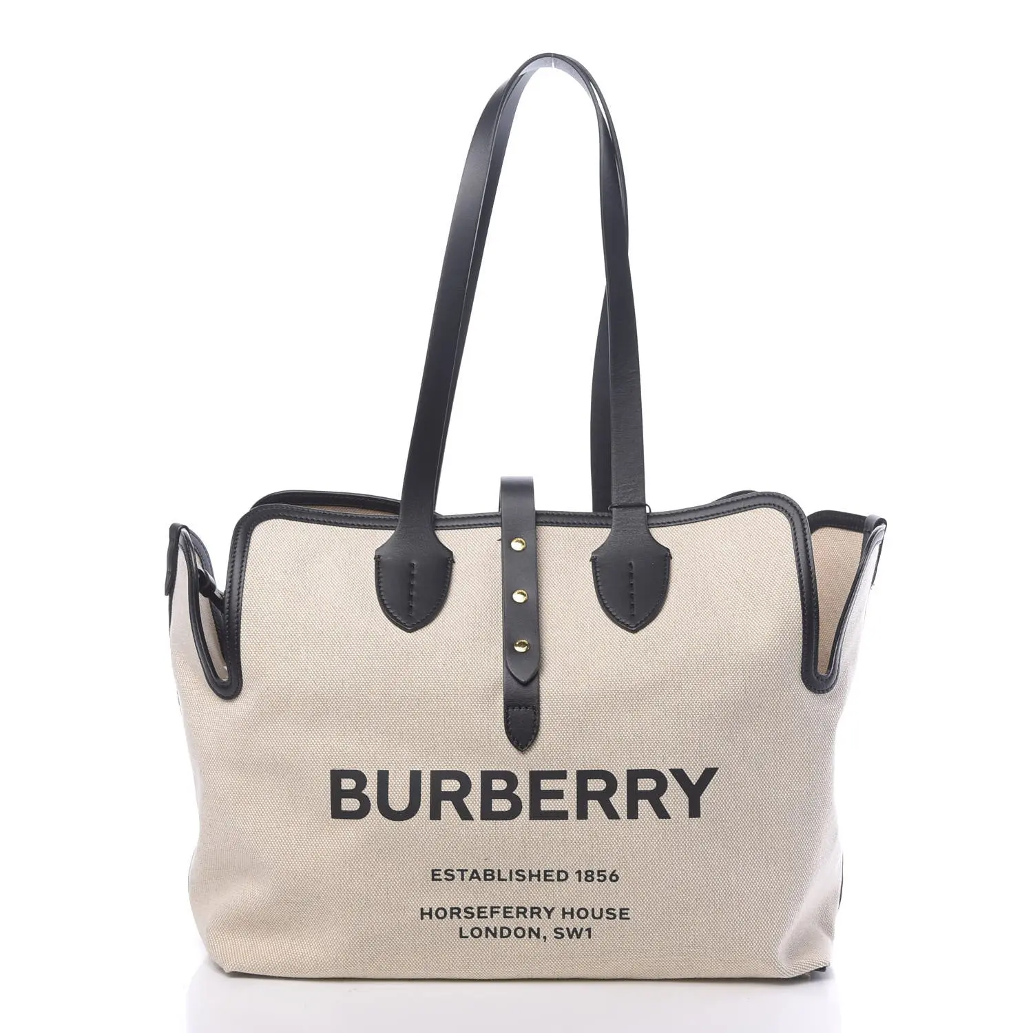 Pre-owned BURBERRY Leather Shoulder Bags Cotton Soft Canvas Calfskin Medium Belt Tote Natural Black Z 1529