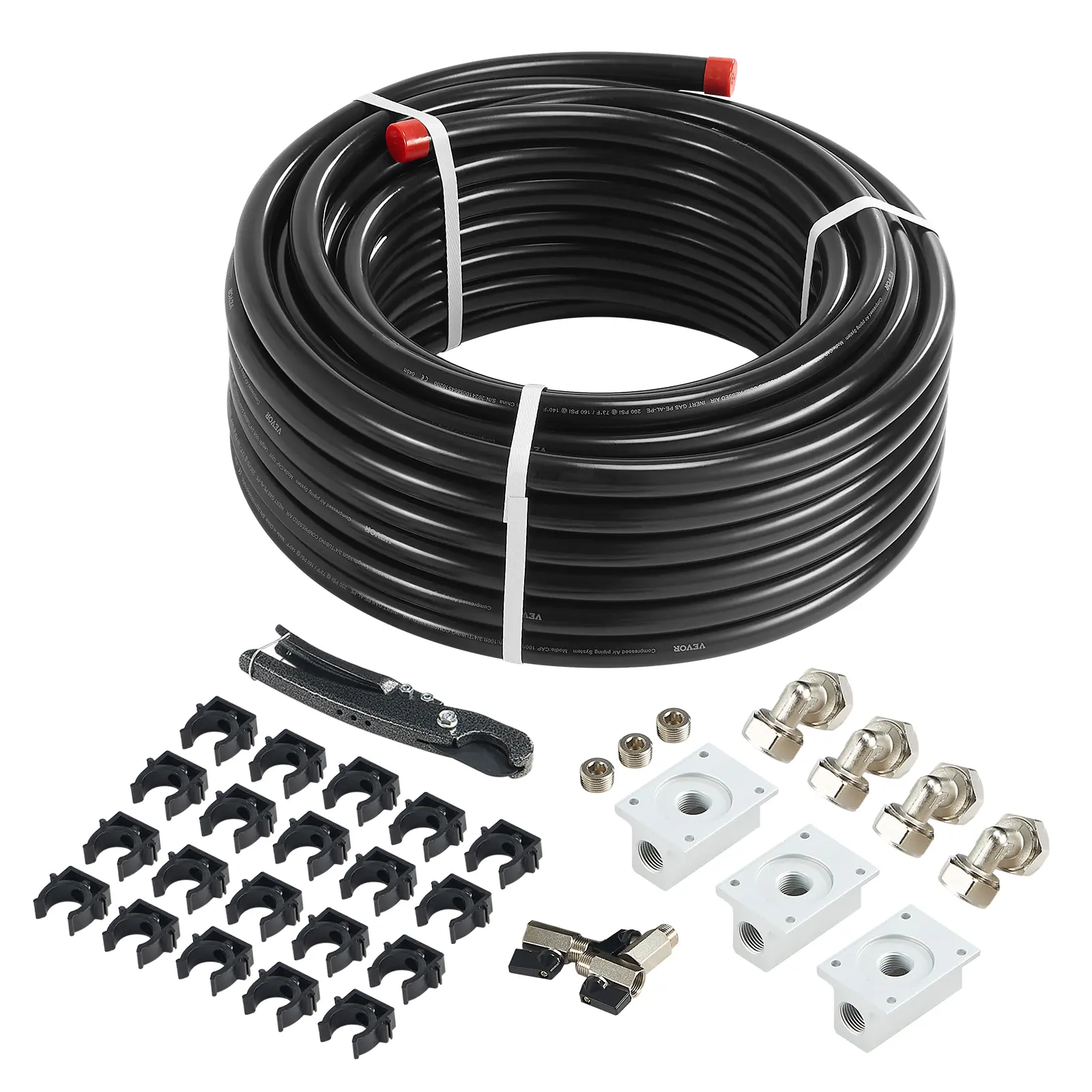 【summerfinds】VEVOR Air Compressor Line Kit, 100FT x 3/4", HDPE-Aluminum Compressed Air Piping System, Leak-Proof, Pressure-Resistant & Easy-to-Install, Compressed Air Line Tubing Kit for Garages Workshops, Black