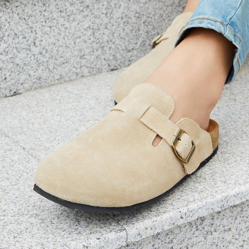 Men’s & Women’s Suede Clogs shoes,Adjustable Buckle Potato Shoes, Men’s Leather Mules, Cork Footbed Cushioned Sandals,