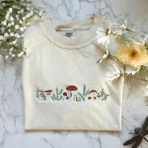 Embroidered Mushroom Comfort Colors T-shirt, Embroidered Granola Girl Shirt, Nature Lover Gift, Embroidered Floral Sweatshirt Casual Tshirt