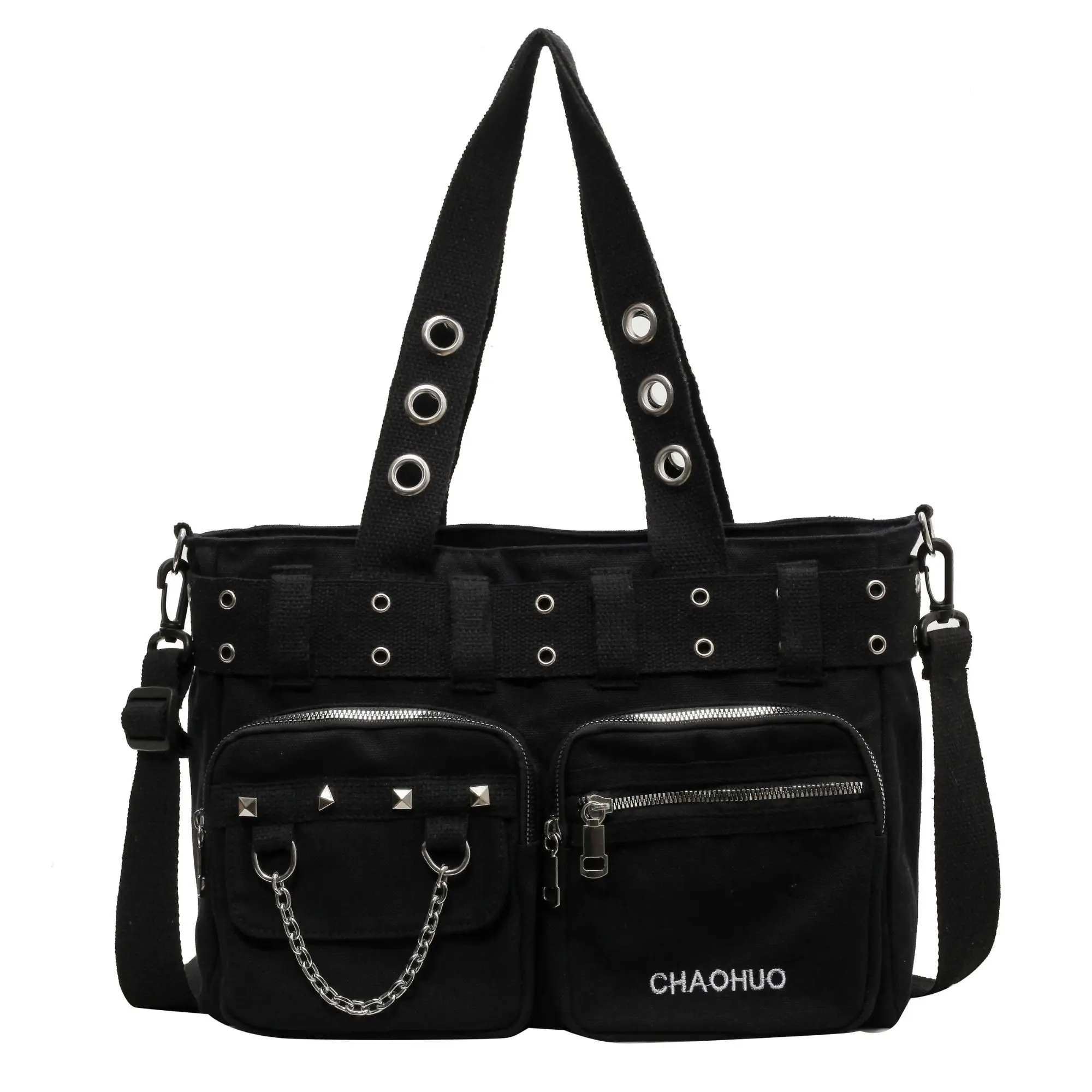 Makukke Y2K Tote Bag for Women Canvas Shoulder Bag Large Gothic Bag Skull Handbag for Work Office Travel Unique