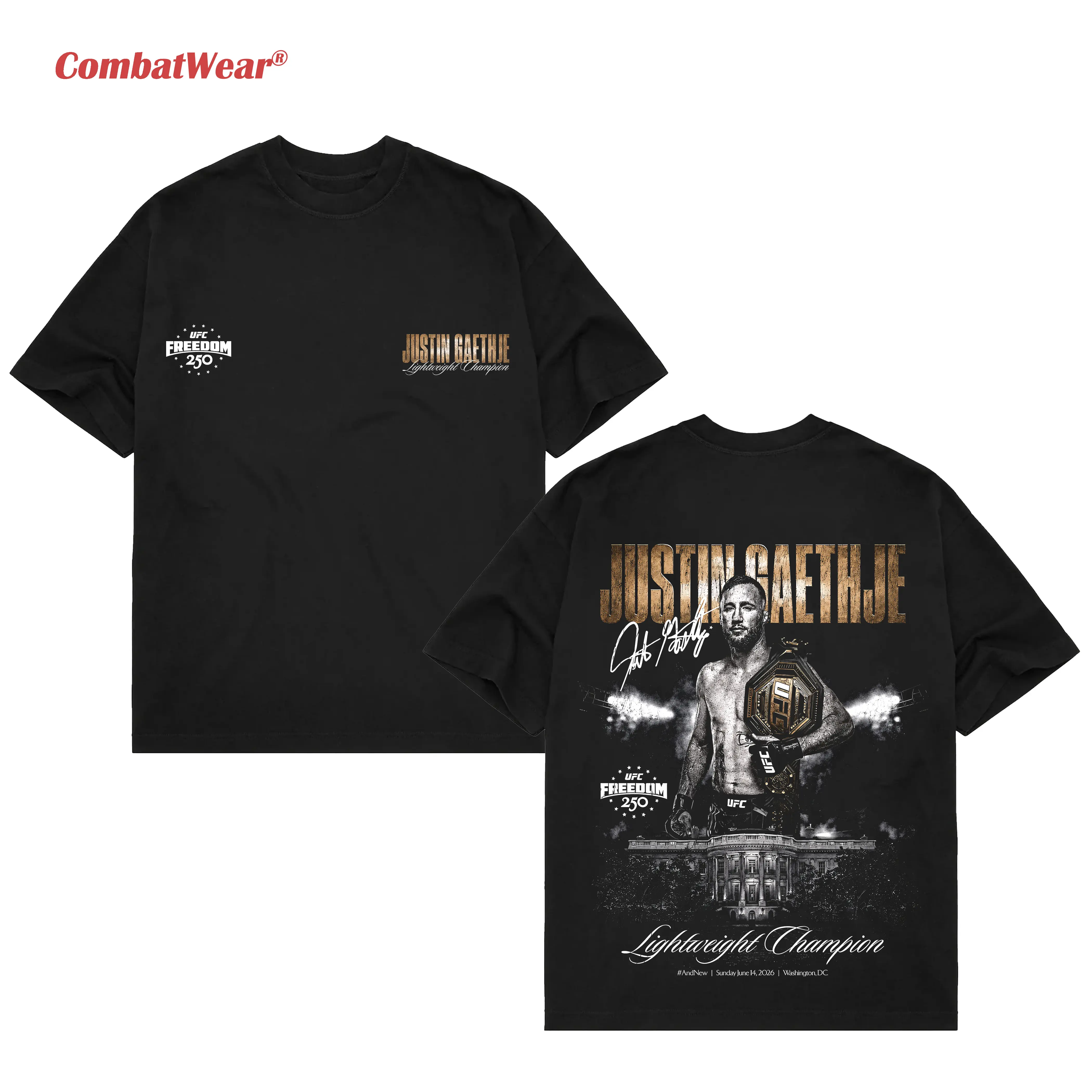 Men's Black Justin Gaethje UFC Freedom 250 #AndNew Men's Lightweight Champion T-Shirt, UFC White House Tee, UFC Freedom 250 Shirt, UFC Champions Shirt, UFC Merch