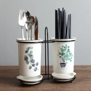 Kitchen Utensil Holder Chopstick Ceramic Rack Utensil Orgenizer Set