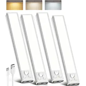 Viral Under Cabinet Lights, 68LED Motion Sensor Indoor Lights, 3 Color Dimmable 1800mAh Rechargeable Magnetic Closet Lights（1/2/4 Pack）, Cordless Battery Operated LED Lighting for Kitchen, Stairs, Home Upgrade