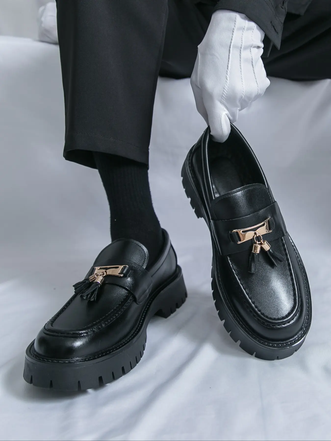Men's Fringe Design PU Leather, Round Toe Rubber Sole, Ideal for Business & Casual Wear, All-Season Footwear, Business Style Formal Shoes