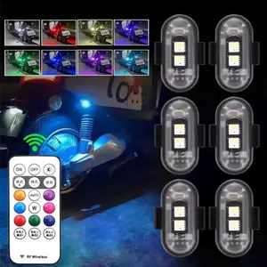 6PCS Wireless LED Lights for Car with Remote Control, Wireless LED Strobe Lights 8 Color USB Charing IP65 Waterproof Anti-Collision Warning Light for Car Interior Truck Motorcycle Drone Aircraft Bike