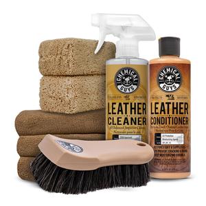 CHEMICAL GUYS Premium Leather Care Bundle - 16oz Automotive Interior Dashboard Leather Cleaner, Deep Clean & UV Protection Detailing Car Accessory for Seats, Dashboards, Bundles
