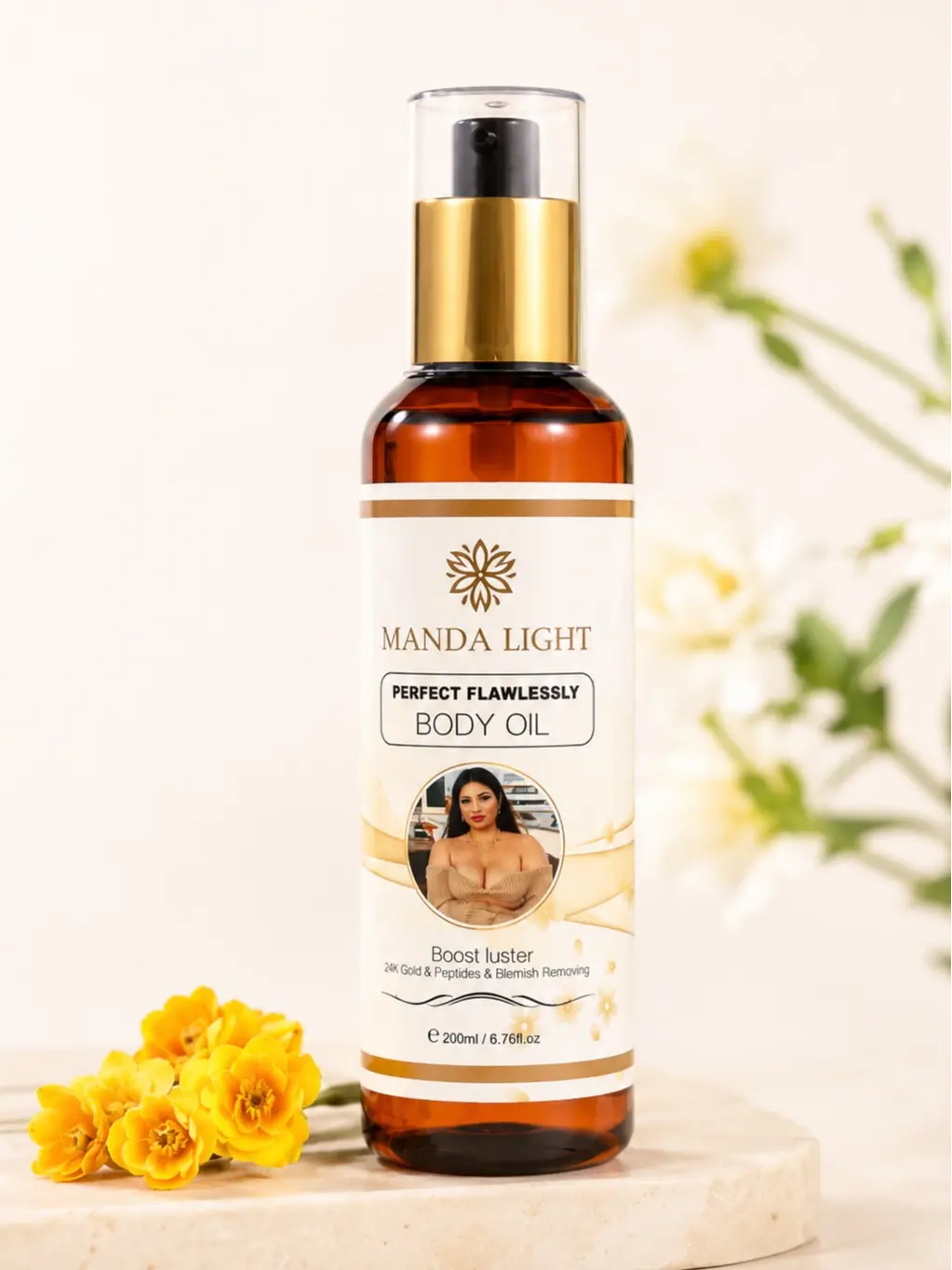 Manda Light Perfect Flawlessly Body Oil – 24K Gold & Peptides Moisturizing Body Care, 6.76 fl oz