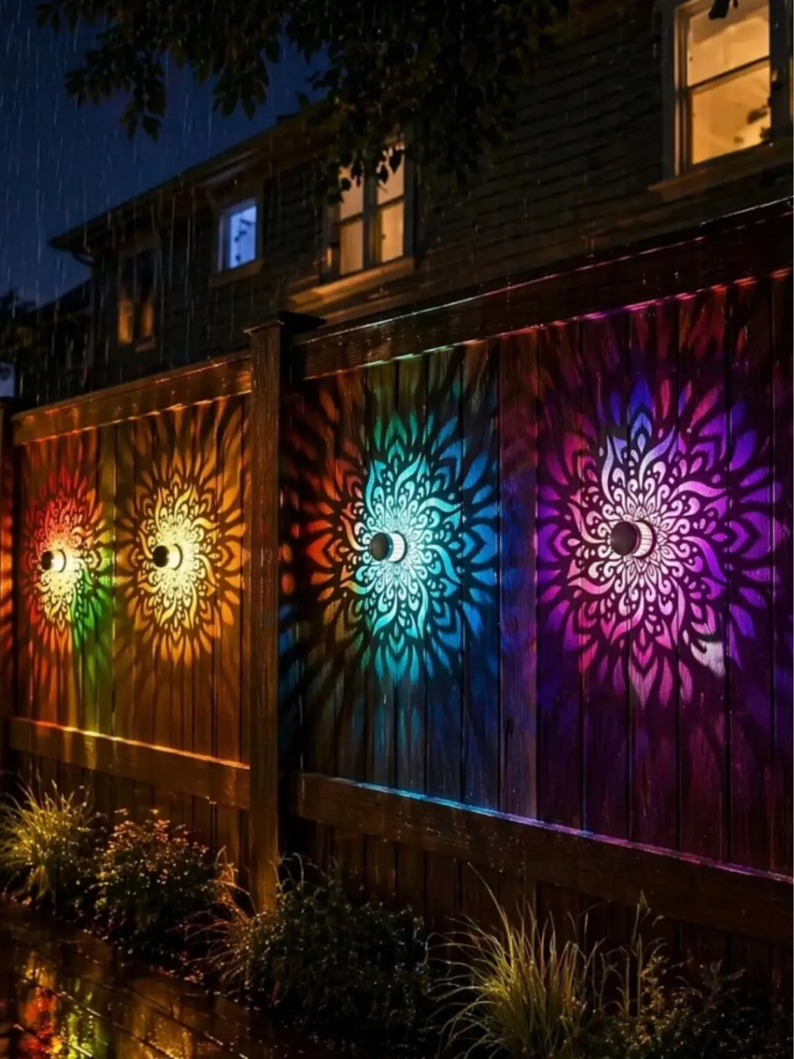 1/2/4pcs Solar Mandala Shadow Projection Lights, Color-Changing LED Wall Lamps, Waterproof Outdoor Decor, Creates Magical Light Art for Garden, Backyard, Party & Romantic Night Vibes, Great Gift for Home Lovers