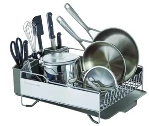 KitchenAid Large Capacity,Full Size, Rust Resistan Dish Rack with Self Draining Angled Drain Board and Removable Flatware Caddy, Light Grey, Gray