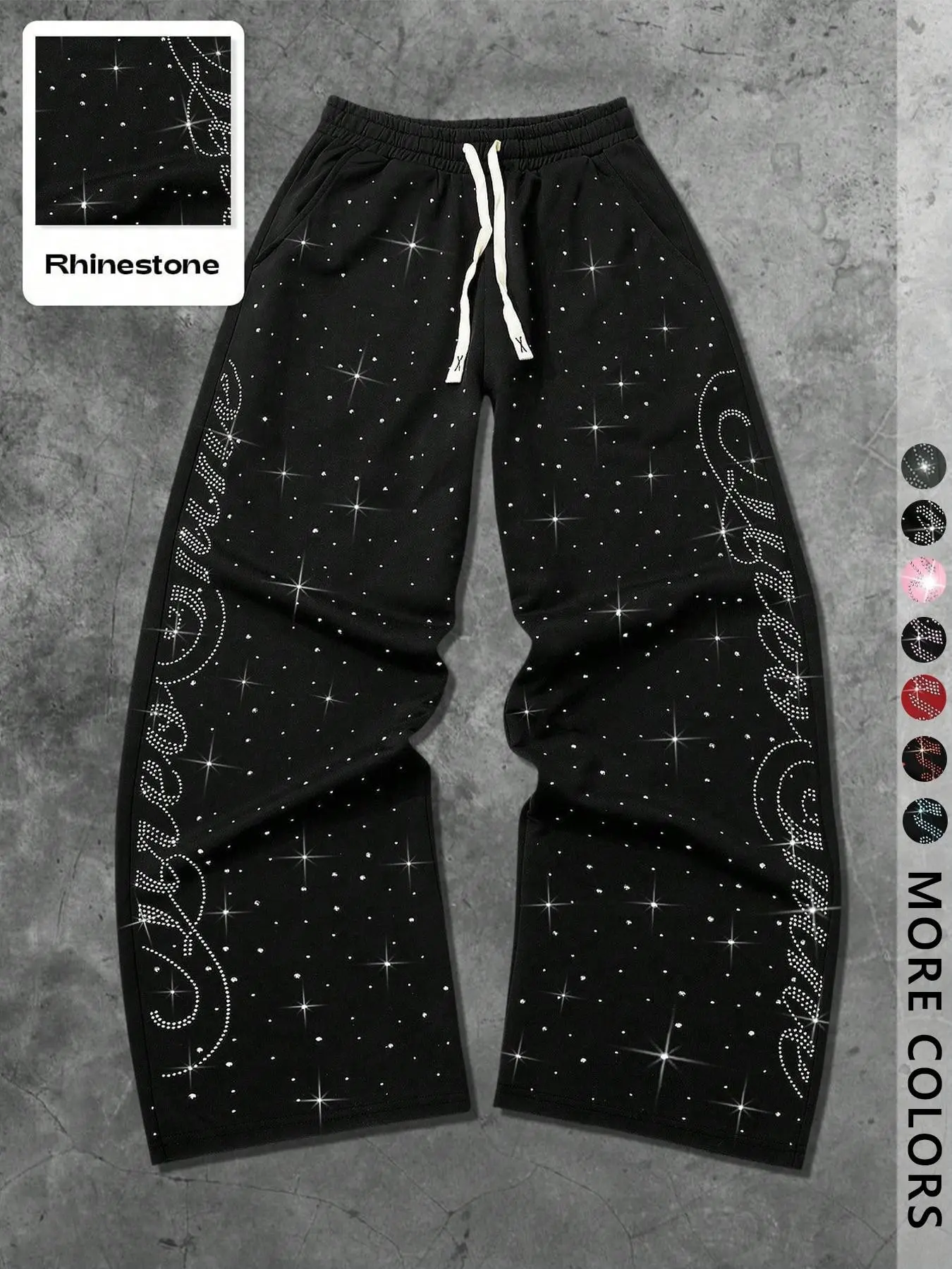 Unisex Rhinestone Starry Sky High Waisted Casual Travel Fitted Sweatpants, Athletic Casual Pants, Casual Sporty Pants, Streetwear Fashion, Trendy Simple High-End Style, Sportswear, Sports Trousers, Hip-Hop Rap Casual Wear, Athleisure Style Bottoms