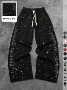 Unisex Rhinestone Starry Sky High Waisted Sweatpants, Streetwear Fashion, Trendy Simple High-End Style, Sportswear, Hip-Hop Rap Casual Wear