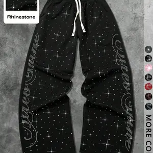 Unisex Rhinestone Starry Sky High Waisted Sweatpants, Streetwear Fashion, Trendy Simple High-End Style, Sportswear, Hip-Hop Rap Casual Wear