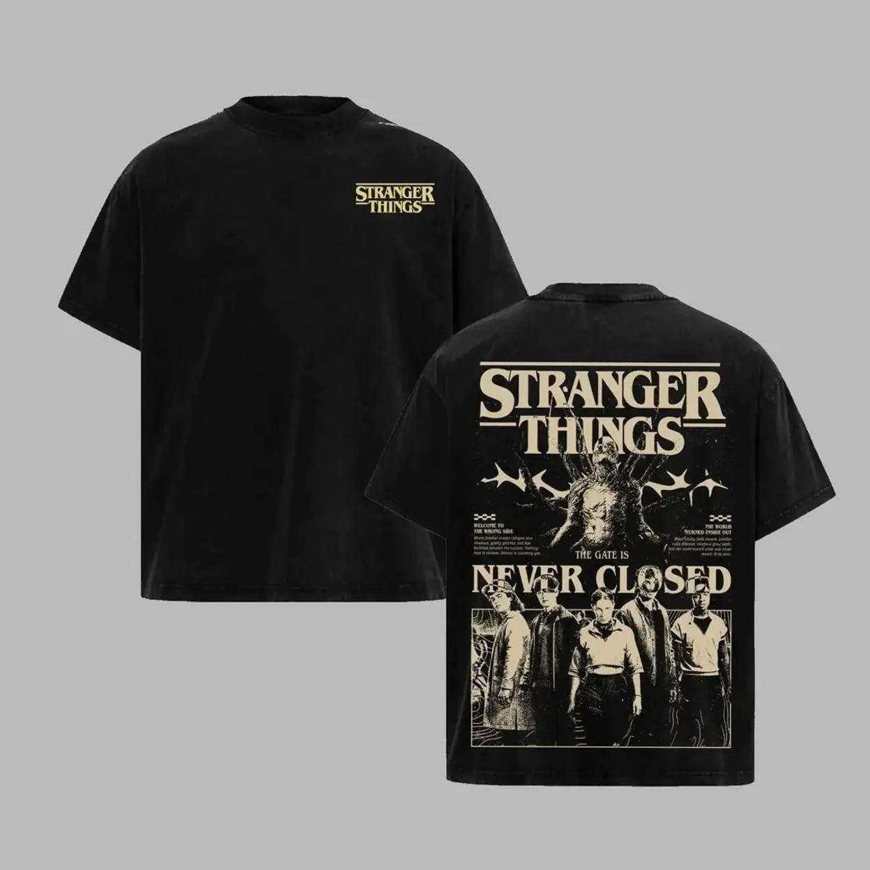 "The Gate Is Never Close" Stranger Things 5 Netflix series Vers Retro Unisex Acid Washed Hoodie,T-shirt, Movie  Clothes Cotton designer shirts Movie Shirt, graphic tees, men gifts, ,Graphic Streetwear T-shirt Crew Neck Graphic T-Shirt EWJ QEM
