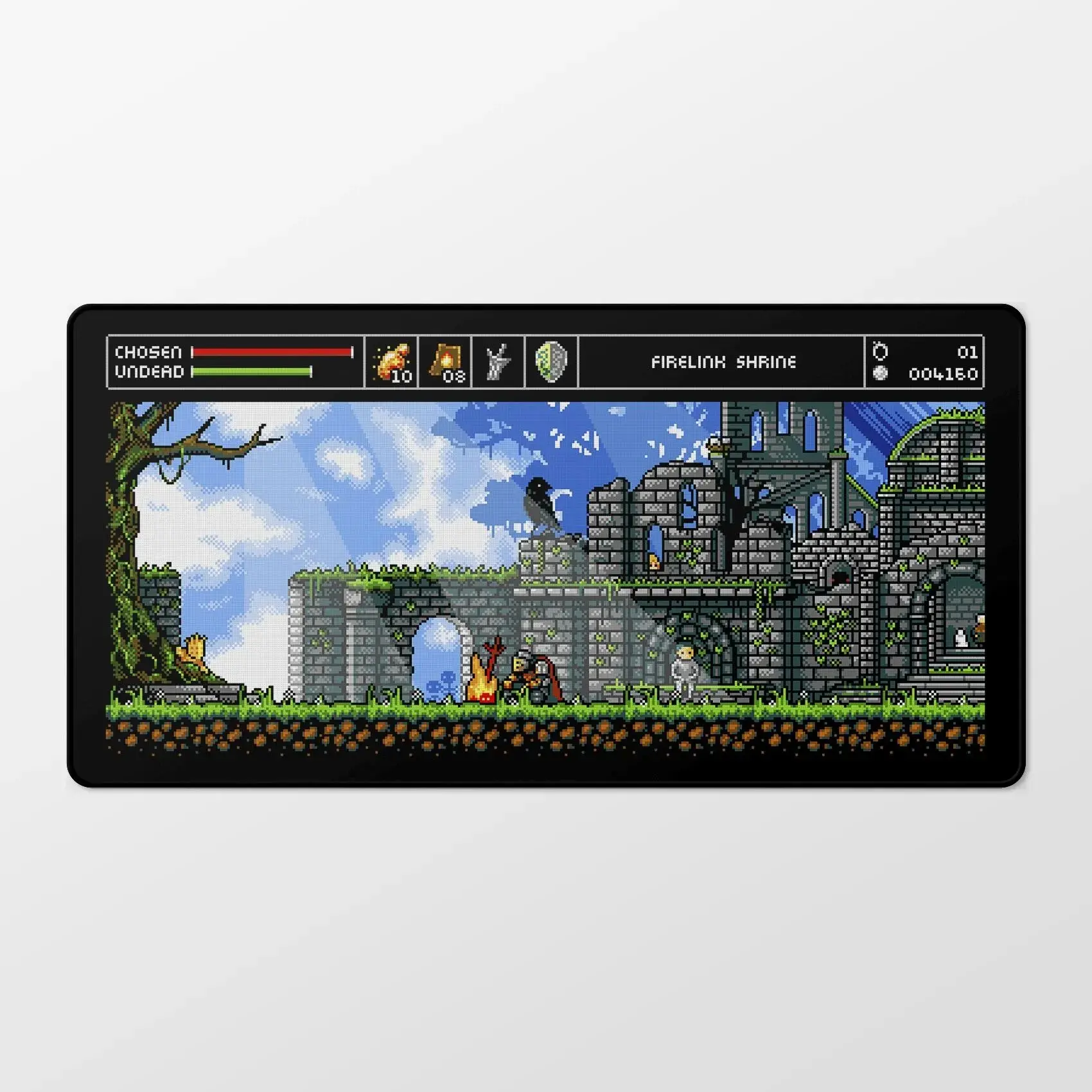 Dark Souls Desk Mat, Extended Gaming Mouse Pad with Pixel Art Outdoor Firelink Shrine Design, Waterproof Non-Slip Large Keyboard Pad, Gift for RPG Gamers