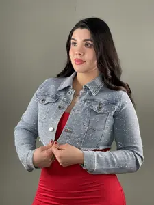 Lana's Cropped Rhinestone Jacket - True To Size Stretchy Material for Comfort and Versatility Ideal for Casual and Semi-Formal Events