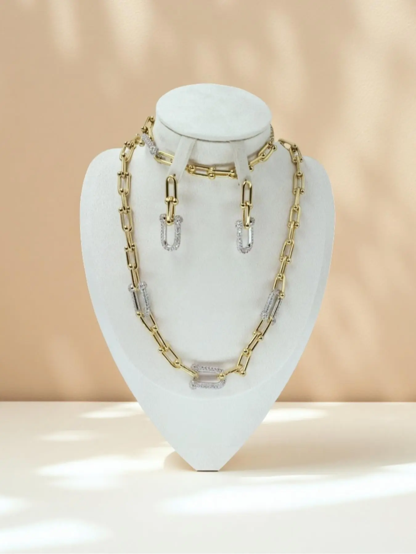 Stainless Steel Jewelry Set with Rhinestones, U-Shaped Clasp Necklace Bracelet Earrings, Casual Style for All Seasons, Elegant Jewelry Set, Fashion Jewelry Set, Jewellery Gift Set, Jewelry Gift Set