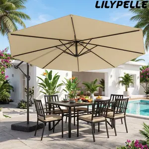 【Summervibes】Lilypelle 10ft Offset Patio Umbrella with Base Included, 45°Tilt Adjustable Outdoor Cantilever Umbrella, 99% UV Blocking Yarn Dyed Polyester Hanging Umbrella for Pool Garden Backyard