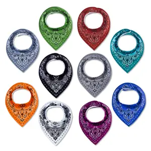 10-Pack or 12-Pack Baby Triangular Bibs with Adjustable Snaps -Cashew flower pattern and ordinary triangular bandage , Unisex Design for Boys & Girls - Perfect for Mealtime Messes